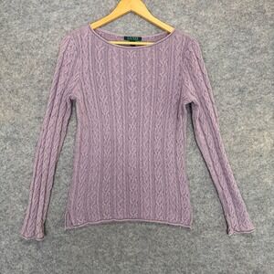 Lauren Ralph Lauren Fisherman Cable Knit Sweater Womens Large Lightweight Purple